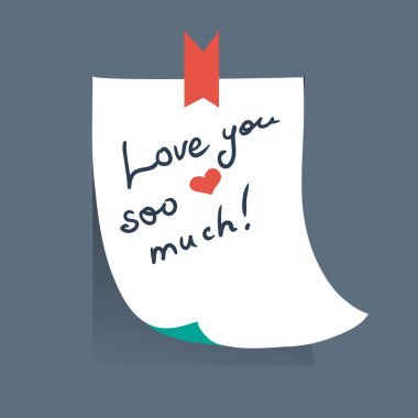 Hand draw text love you so much on sheet of paper. clipart