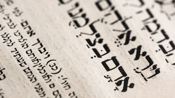 Closeup Hebrew Word Torah Page Translates English Adam Biblical Figure — Fotografia de Stock