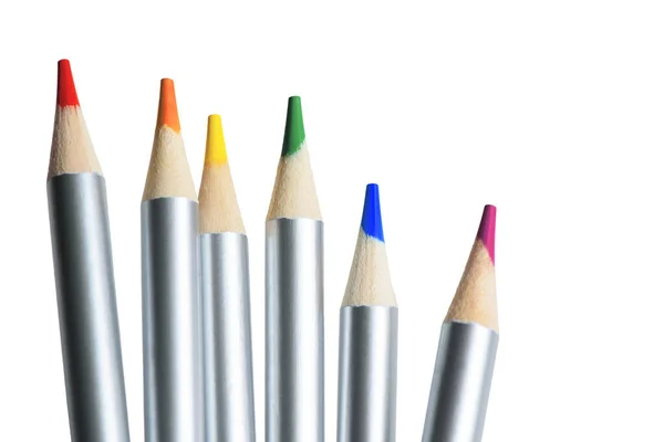 Beyaz Arkaplanda Izole Edilmiş Renkli Kalemler Lgbt Gökkuşağı Renginde Altı — Stok fotoğraf