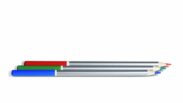 Beyaz Arkaplanda Izole Edilmiş Renkli Kalemler Rgb Renginde Kalem Yakın — Stok fotoğraf