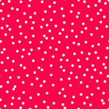 Polka dot seamless pattern. Abstract random flying colorful confetti. Trendy print in red and white colors for fabric, textile, gift wrapping paper, wallpaper. Vector illustration