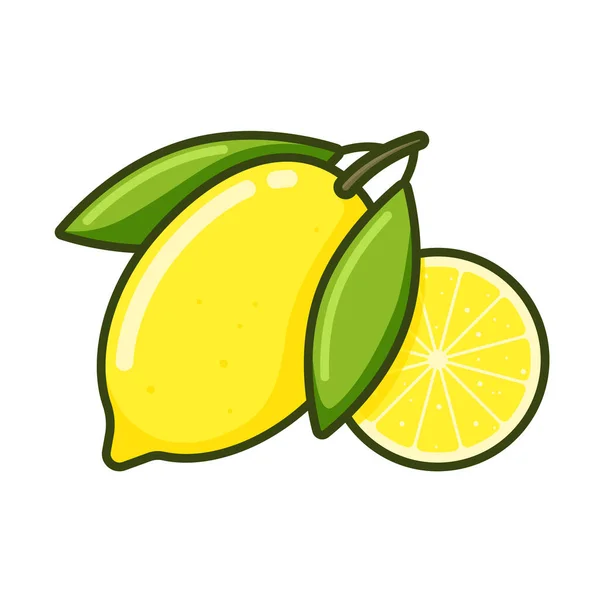 Illustration Vectorielle Contour Citron Coloré Agrumes Entiers Citron Avec Des — Image vectorielle