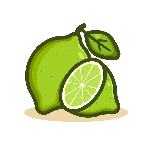 Green Lime Vector Illustration Cartoon Citrus Leaf Half Slice Lime — Vector de stock