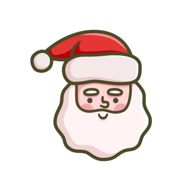 Cute Santa Claus portrait vector illustration. Cartoon Christmas character smile, flat outline design isolated on white background. Holiday icon, xmas greeting card