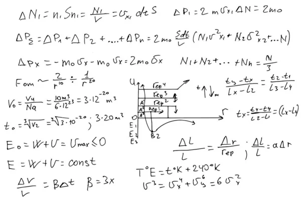 Formules physiques et équations écrites à la main sur un fond blanc. — Image vectorielle