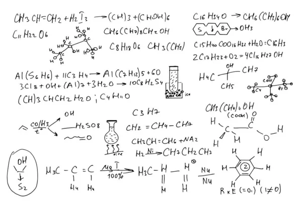 Химические формулы. ручная работа на белом фоне. — стоковый вектор