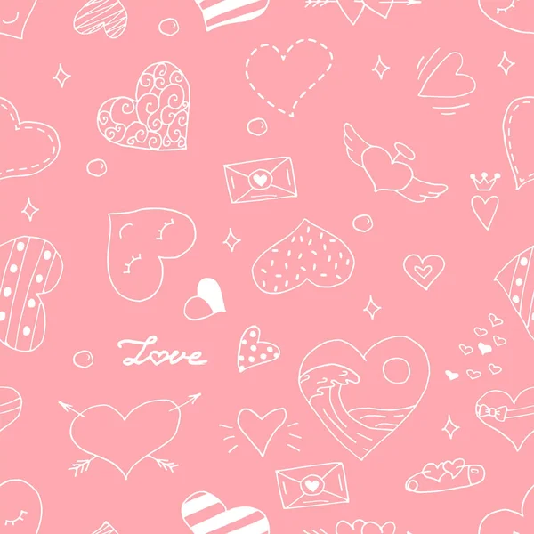 Hand Drawn Hearts Different Shapes Seamless Pattern Outline Vector Illustration — Stock Vector