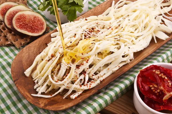 String Cheese On Chopping Board — Stock Photo, Image