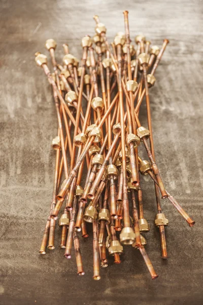 Ends Of Copper Tubes For Plumbing With Various Fittings — Stock Photo, Image