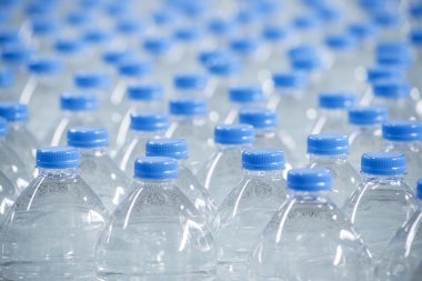 Konveyör bant üzerine plastik şişe