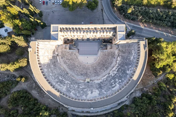 Antenni Näkymät Antiikin Aspendos Amfiteatteri Antalyassa — kuvapankkivalokuva