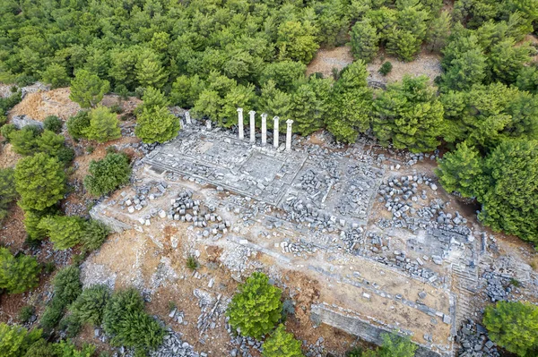 Vista Aérea Del Templo Atenea Polias Prienio Antiguo Provincia Aydin — Foto de Stock