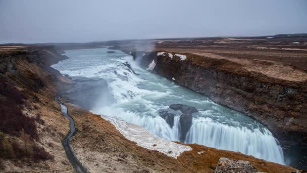 Filmik Podróży Islandii Timelapse Gullfoss Wodospad Atrakcją Turystyczną Islandzkie Wodospady — Wideo stockowe