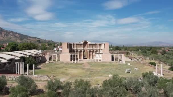 Vista Aérea Con Dron Sardes Sardis Antigua Ciudad Que Tiene — Vídeos de Stock