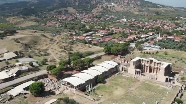 Widok Lotu Ptaka Sardes Sardis Starożytne Miasto Gimnazjum Synagogą Ruiny — Wideo stockowe
