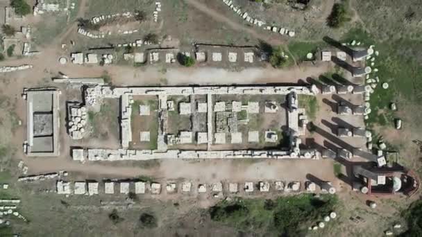 Luchtfoto Met Drone Sardes Sardis Ancient City Met Gymzaal Synagoge — Stockvideo