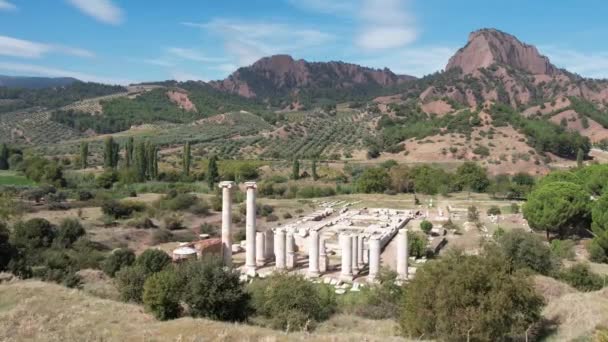 Widok Lotu Ptaka Sardes Sardis Starożytne Miasto Gimnazjum Synagogą Ruiny — Wideo stockowe