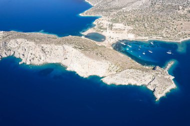 Mevcut Mugla, Türkiye 'de yer alan antik Knidos kentinin hava manzarası