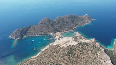 Mevcut Mugla, Türkiye 'de yer alan antik Knidos kentinin hava manzarası