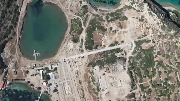 Luchtfoto Van Oude Stad Knidos Gelegen Het Huidige Mugla Turkije — Stockvideo