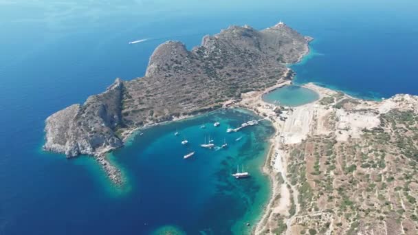 Aerial View Ancient City Knidos Located Present Mugla Turkey — Stock Video