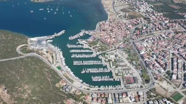 Sigacik Marina Cittaslow City Seferihisar Drone Shot Izmir Turkey — стокове відео