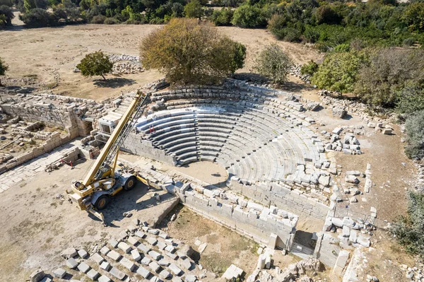 Teos Ciudad Antigua Drone Foto Seferihisar Izmir Turquía — Foto de Stock