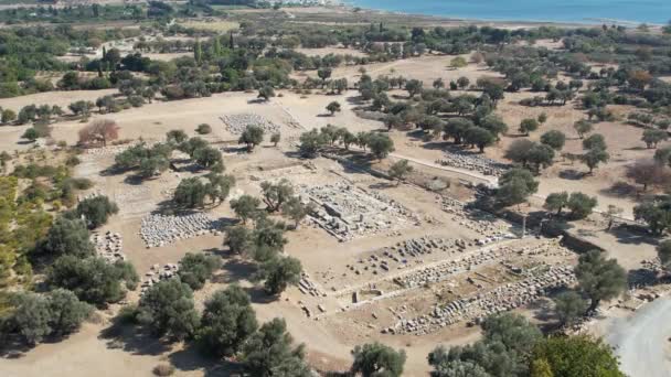 Teos Ancient City Drone Photo Seferihisar Izmir Turkey — стокове відео