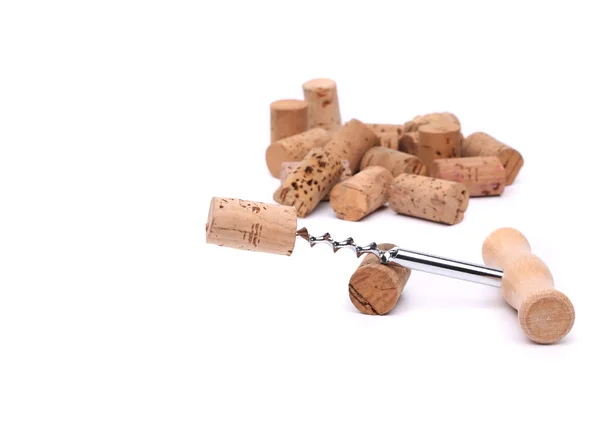Bunch of wine corks and corkscrew — Stock Photo, Image