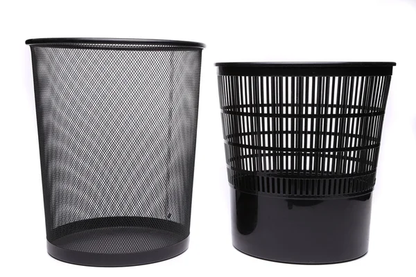 Metal and plastic trash cans on white background — Stock Photo, Image