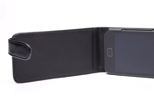 Telefone celular em sua caixa sobre fundo branco — Fotografia de Stock
