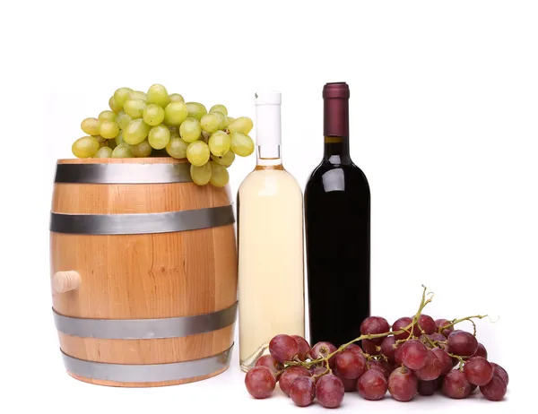 Barrel and bottles of wine — Stock Photo, Image