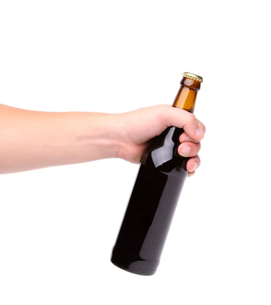 Bierflasche in der Hand isoliert auf weiß — Stockfoto