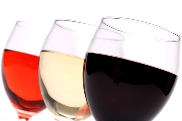 Zestaw trzech szklanek wino zbliżenie — Zdjęcie stockowe