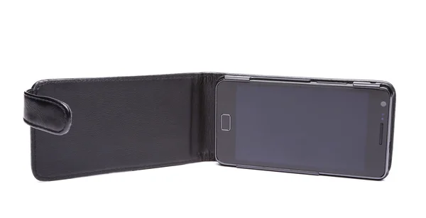 Mobile phone in its case over white background — Stock Photo, Image