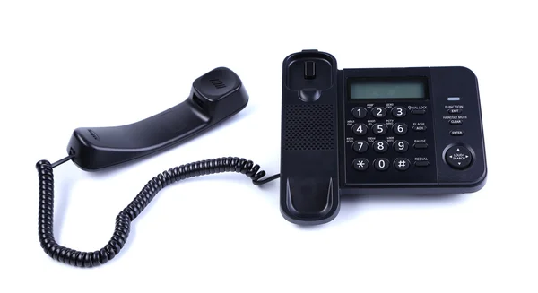 Teléfono de oficina negro aislado sobre fondo blanco — Foto de Stock