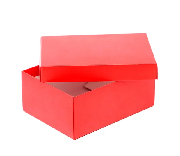 Abrir caixa de sapato vermelho isolado em um fundo branco — Fotografia de Stock