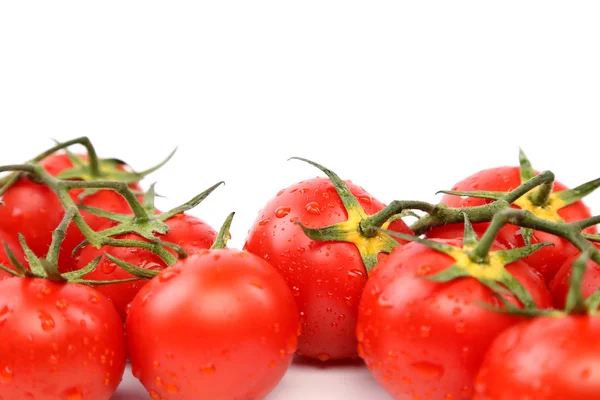 Two clusters of small red tomatoes on a branch — Stock Photo, Image