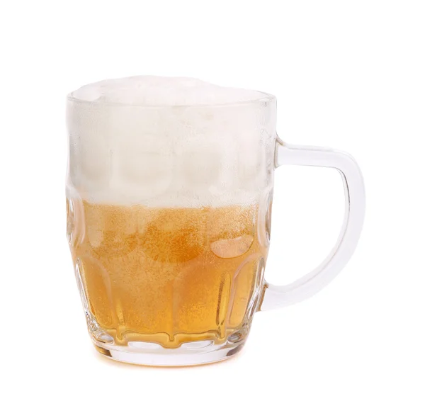 Glass of foamy beer on white backgroun — Stock Photo, Image