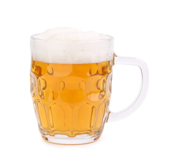 Glass of foamy beer on white backgroun — Stock Photo, Image