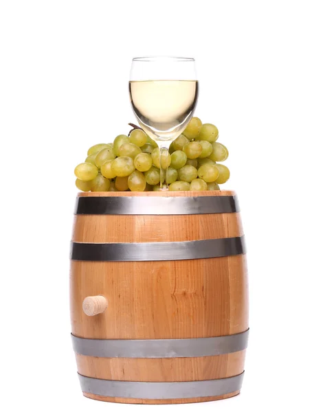 Barrel, ripe grapes and glass of wine Stock Photo