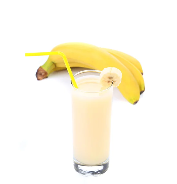Banana e suco isolado em um fundo branco — Fotografia de Stock