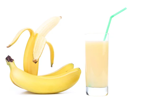 Banán- és gyümölcslé elszigetelt fehér background — Stock Fotó
