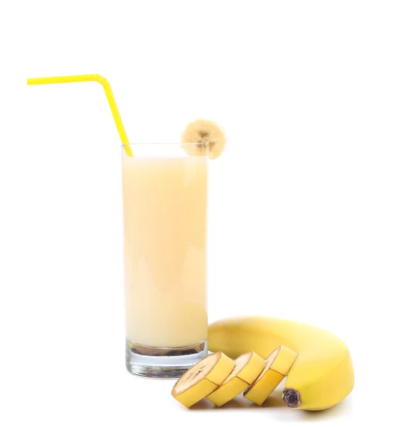 Banana and juice isolated on a white background — Stock Photo, Image