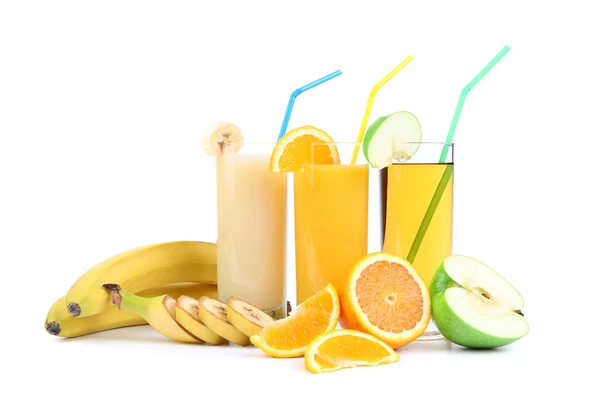 Orange, apple and banana juice — Stock Photo, Image