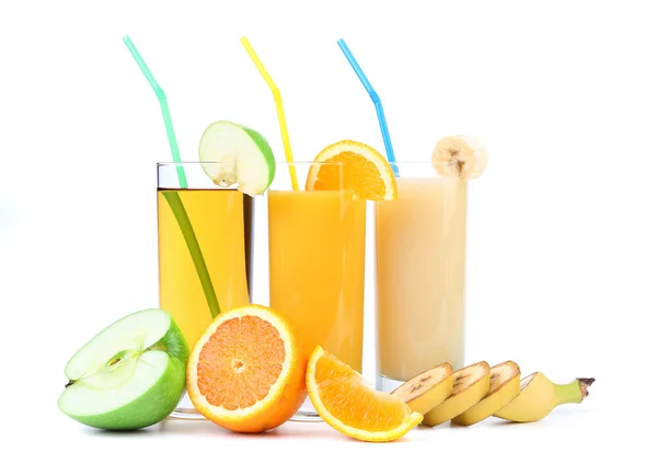 Orange, apple and banana juice — Stock Photo, Image