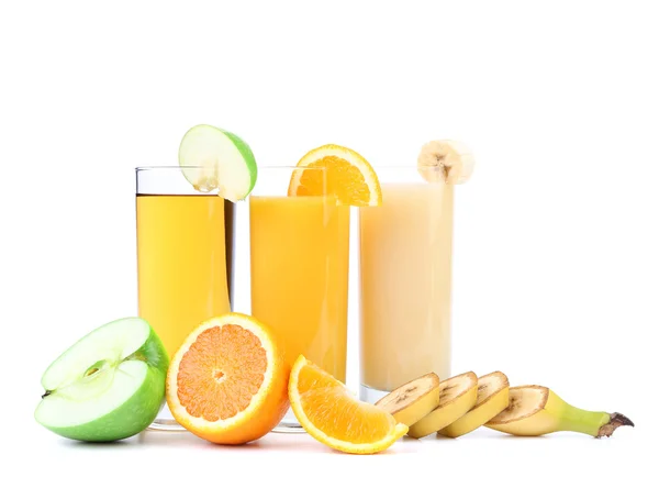 Apelsin, äpple och banan juice — Stockfoto