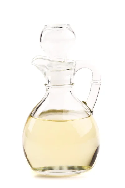 Carafe à l'huile d'olive fermée sur fond blanc — Photo