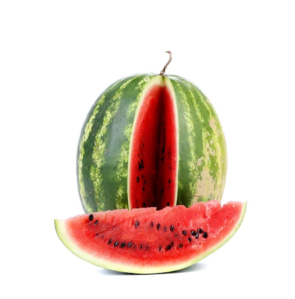 Big ripe watermelon and slice — Stock Photo, Image
