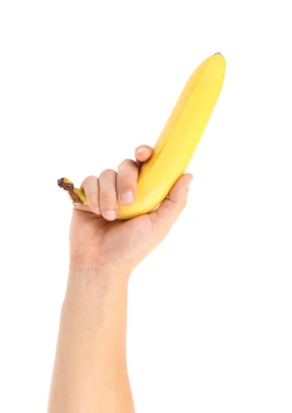 Hand holds banana — Stock Photo, Image